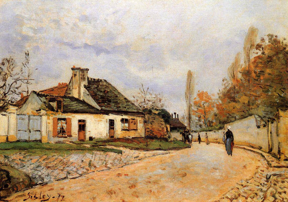 Neighborhood Street in Louveciennes (Rue de Village (Voisins to Louveciennes)) - Alfred Sisley