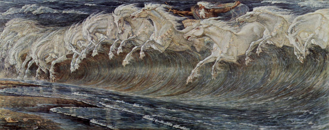 Neptune's Horses by Walter Crane, hand-painted animal oil painting reproduction on canvas
