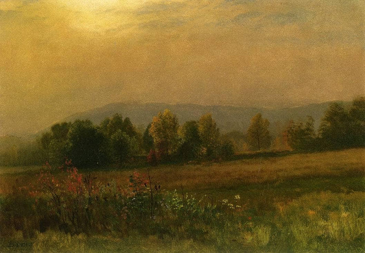 New England Landscape by Albert Bierstadt — hand-painted botanical oil painting reproduction on canvas