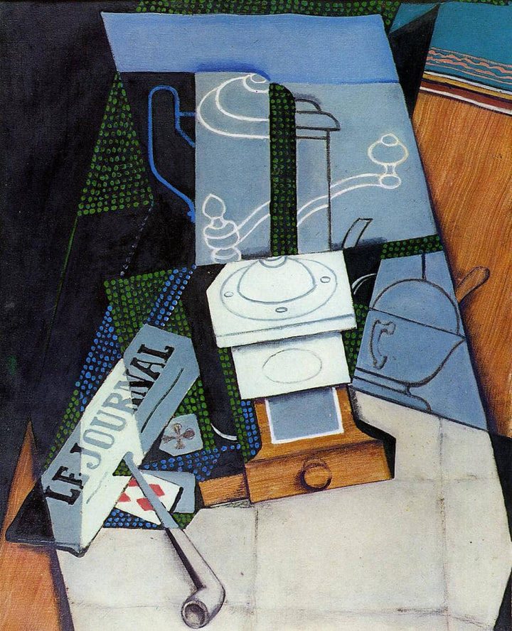 Newspaper with Coffee Mill by Juan Gris — hand-painted still oil painting reproduction on canvas
