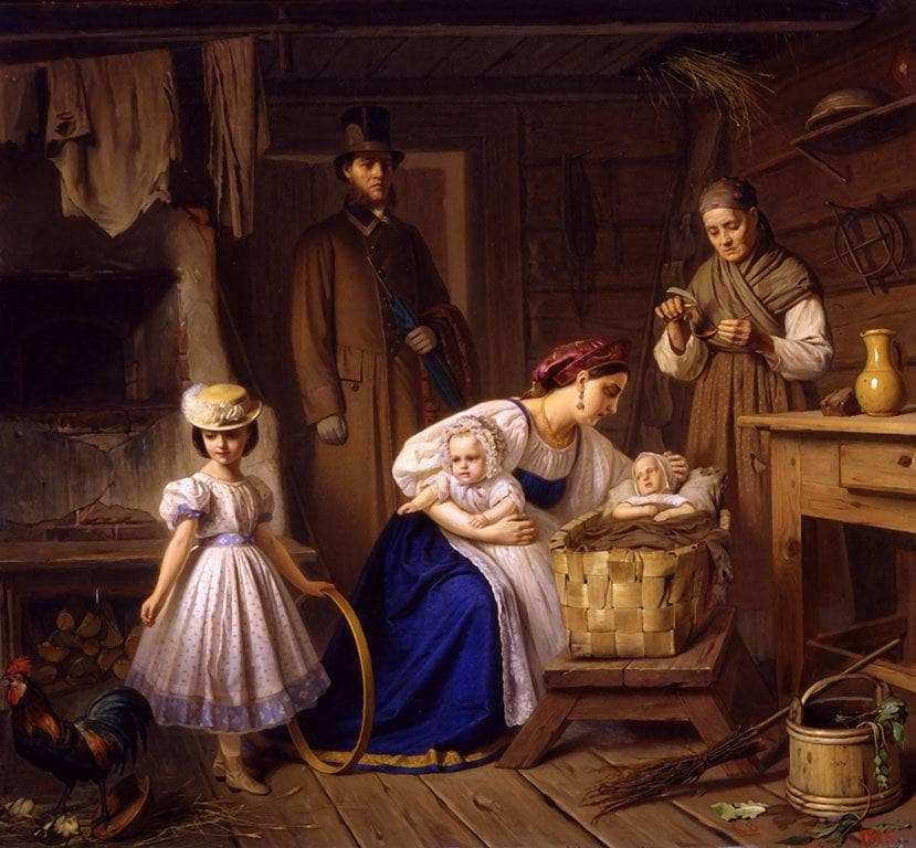 Nurse Visiting a Sick Child by Carl Wenig — hand-painted portrait oil painting reproduction on canvas