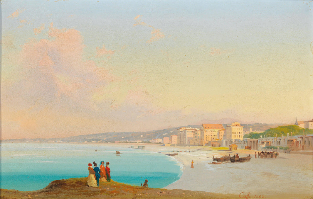 Nice, View of the beach from the Quai Du Midi by Ippolito Caffi — hand-painted landscape oil painting reproduction on canvas