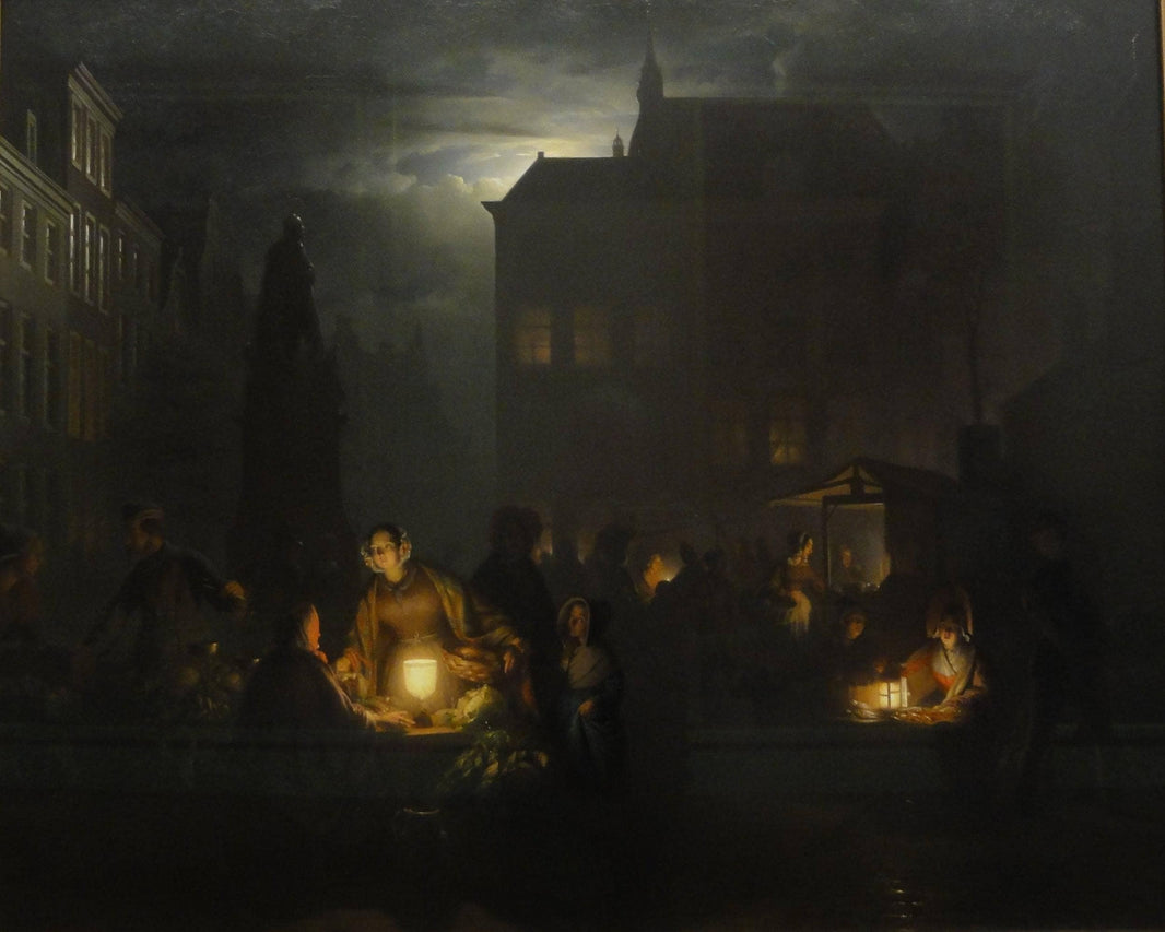Night market in Antwerp by Petrus van Schendel — hand-painted architectural oil painting reproduction on canvas
