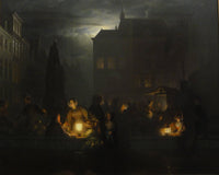Night market in Antwerp by Petrus van Schendel — hand-painted architectural oil painting reproduction on canvas
