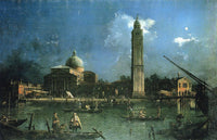 Night time Celebration Outside the Church of San Pietro di Castello by Canaletto — hand-painted architectural oil painting reproduction on canvas