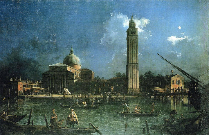 Night time Celebration Outside the Church of San Pietro di Castello by Canaletto — hand-painted architectural oil painting reproduction on canvas