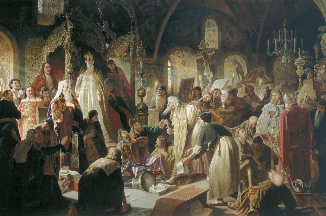 Nikita Pustosviat. Dispute on the Confession of Faith by Vasily Perov — hand-painted cultural oil painting reproduction on canvas