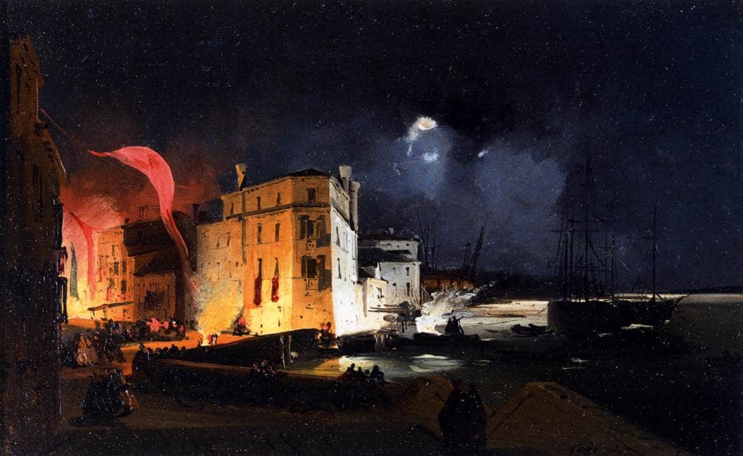 Nocturnal Celebrations in Via Eugenia at Venice - Ippolito Caffi