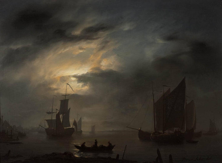 Nocturnal Marine by Petrus van Schendel — hand-painted nautical oil painting reproduction on canvas