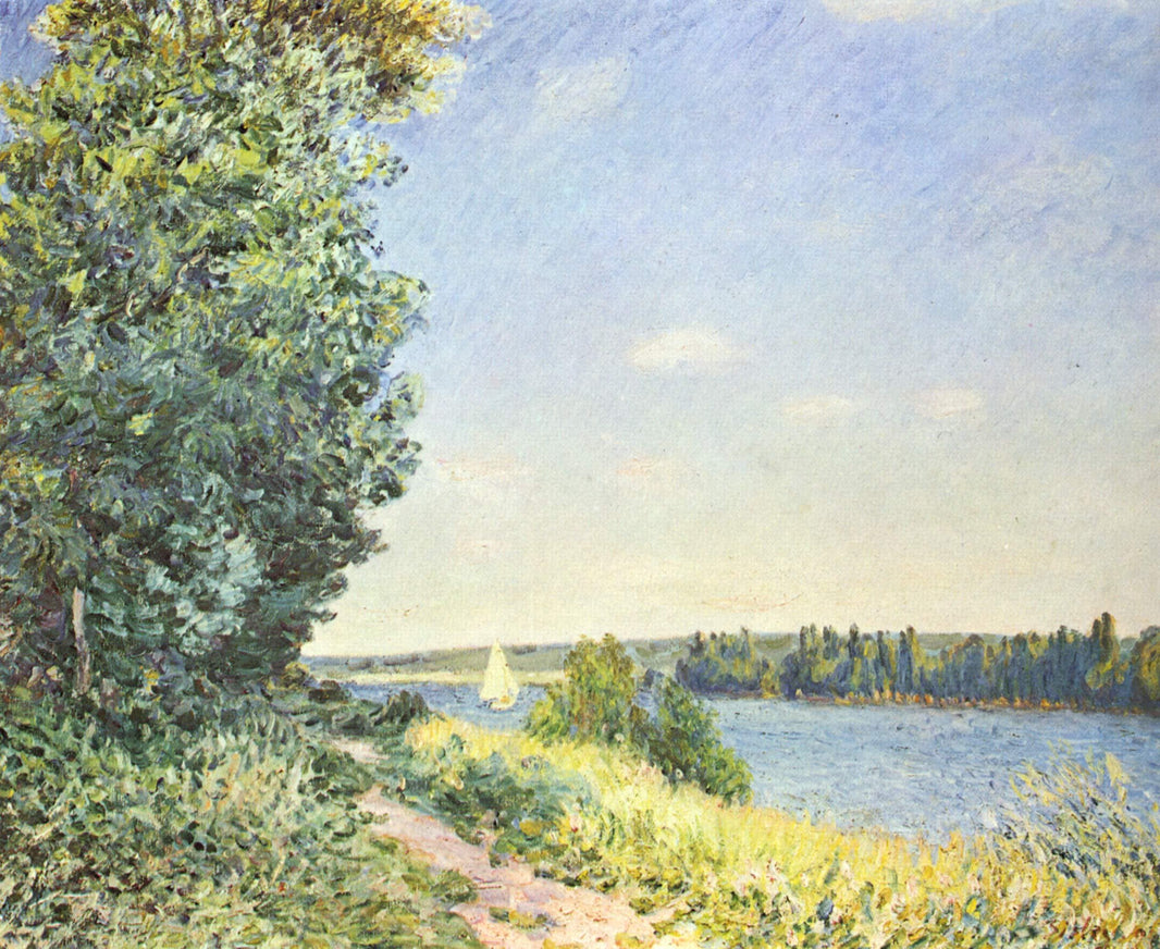 Normandy, the water path, in the evening at Sahurs by Alfred Sisley — hand-painted botanical oil painting reproduction on canvas