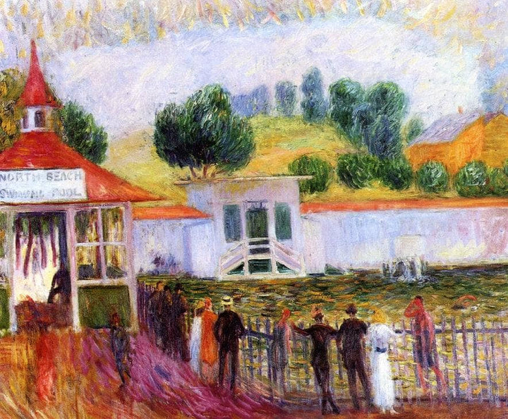 North Beach Swimming Pool by William James Glackens — hand-painted landscape oil painting reproduction on canvas