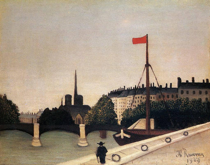 Notre Dame View of the Ile Saint Louis from the Quai Henri IV by Henri Rousseau — hand-painted architectural oil painting reproduction on canvas