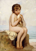 Nude child with dove by Léon Bazile Perrault, female oil painting wall art, Academicism
