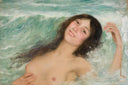 Nude Female Bust Between the Waves by Joan Brull — female oil painting wall art, Symbolism