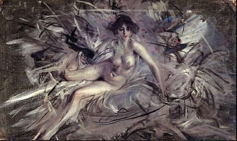 Nude of a young semi-reclining woman by Giovanni Boldini — hand-painted abstract oil painting reproduction on canvas