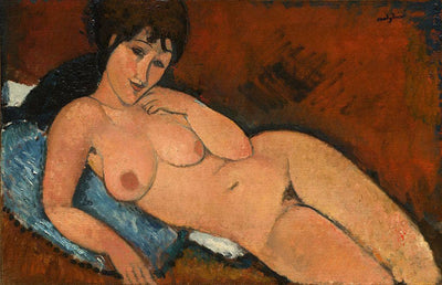 Nude on a Blue Cushion in home office