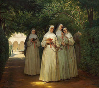 Nuns walking in a cloister garden in Rome by Jørgen Sonne — hand-painted cultural oil painting reproduction on canvas
