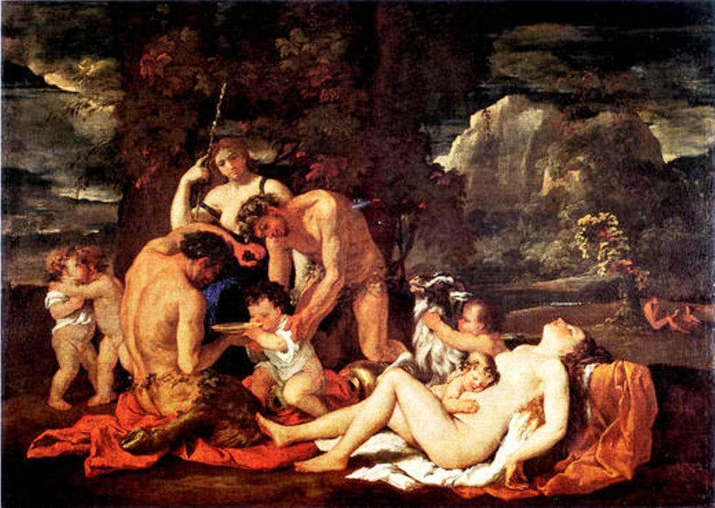 Nurture of Bacchus by Nicolas Poussin — hand-painted cultural oil painting reproduction on canvas