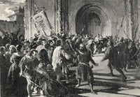 Episode of the conquest of Pavia in 1359 by Federico Faruffini — hand-painted architectural oil painting reproduction on canvas