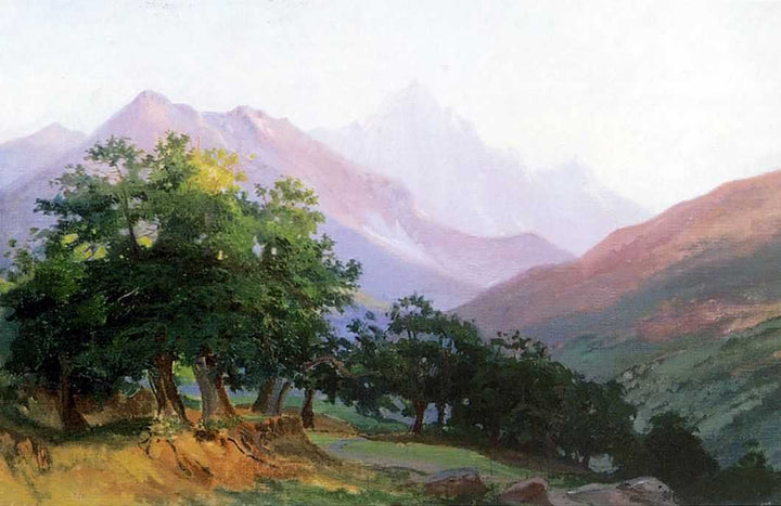 Oaks in the mountains of Carrara by Nikolai Ge — hand-painted botanical oil painting reproduction on canvas
