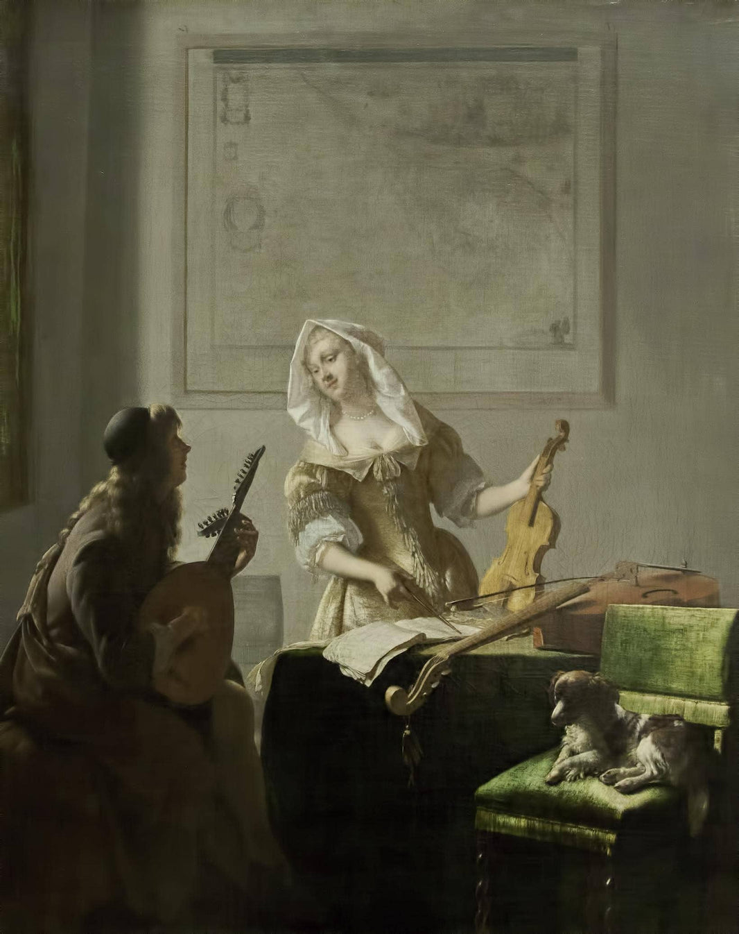 The Music Lesson by Jacob Ochtervelt — hand-painted portrait oil painting reproduction on canvas