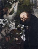 Old gentleman in the flower shop by Karl Gussow — male oil painting wall art, Realism