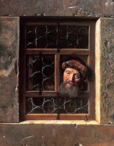Old Man Looking Through a Window by Samuel Dirksz van Hoogstraten — oil painting reproduction