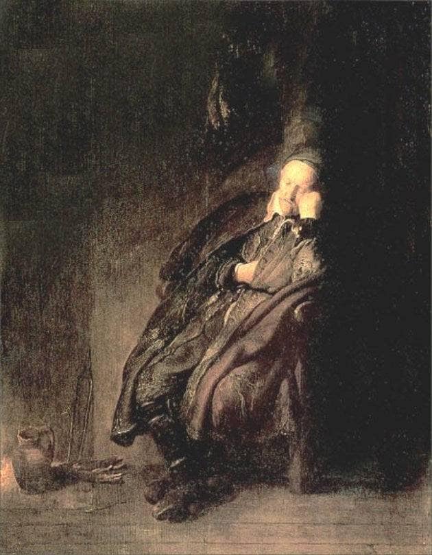 Old man Sleeping by Rembrandt — hand-painted portrait oil painting reproduction on canvas