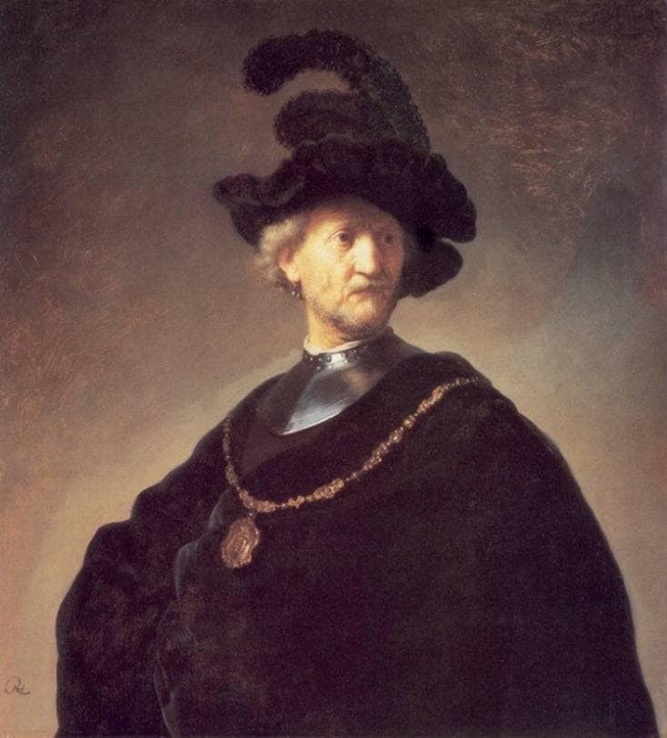 Old Man with a Black Hat and Gorget by Rembrandt — hand-painted portrait oil painting reproduction on canvas