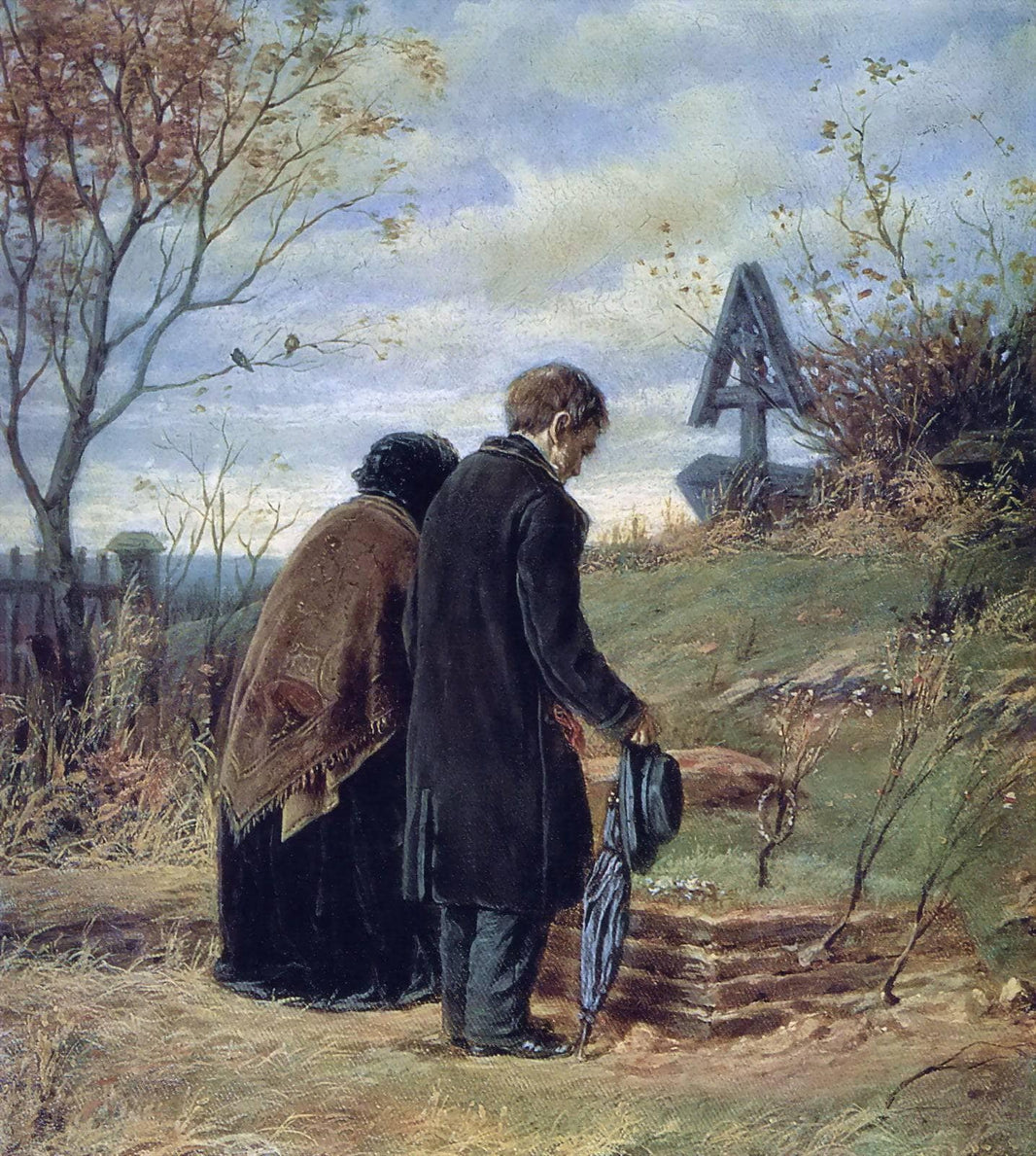 Old Parents Visiting the Grave of Their Son by Vasily Perov — hand-painted botanical oil painting reproduction on canvas