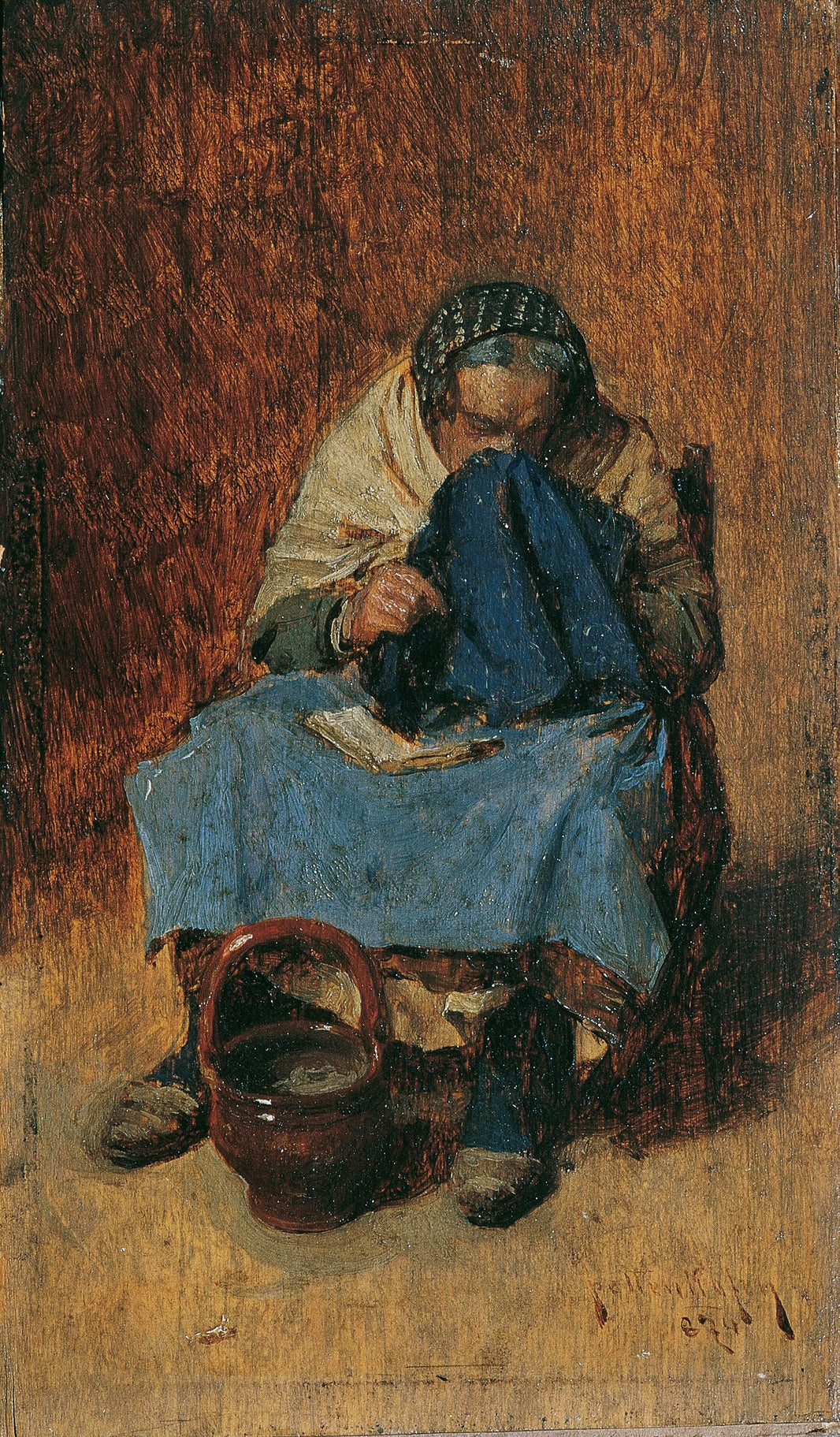 Old Venetian, blowing her nose by August von Pettenkofen — hand-painted portrait oil painting reproduction on canvas