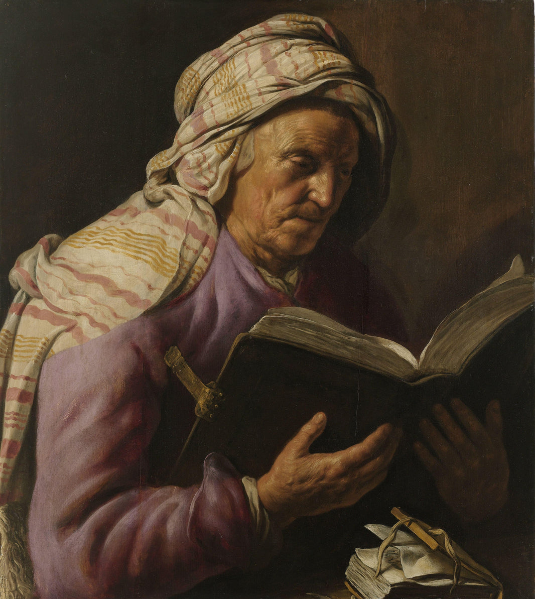Old Woman Reading by Jan Lievens — hand-painted portrait oil painting reproduction on canvas