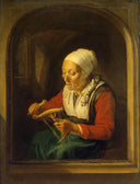 Old Woman Unreeling Threads by Gerrit Dou — male oil painting wall art, Baroque