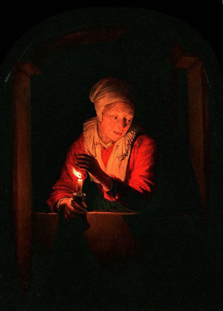 Old woman with a candle by Gerrit Dou — hand-painted portrait oil painting reproduction on canvas