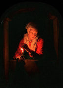 Old woman with a candle by Gerrit Dou — male oil painting wall art, Baroque