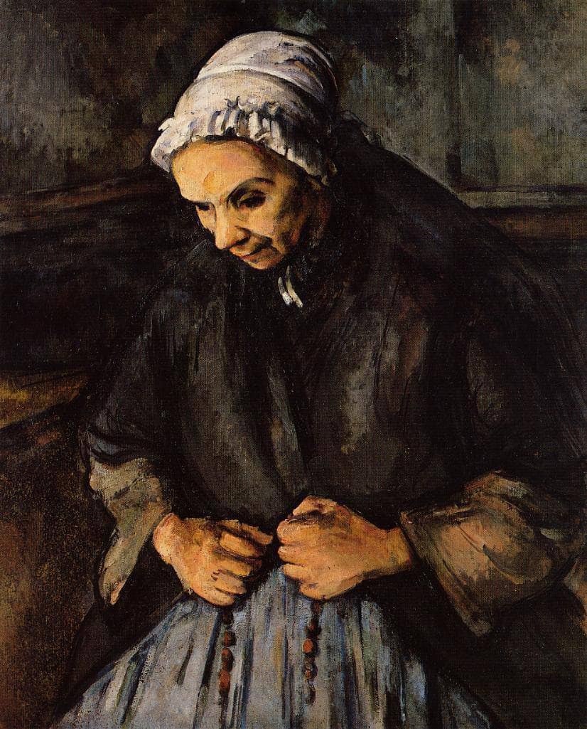 Old Woman with a Rosary by Paul Cezanne — hand-painted portrait oil painting reproduction on canvas