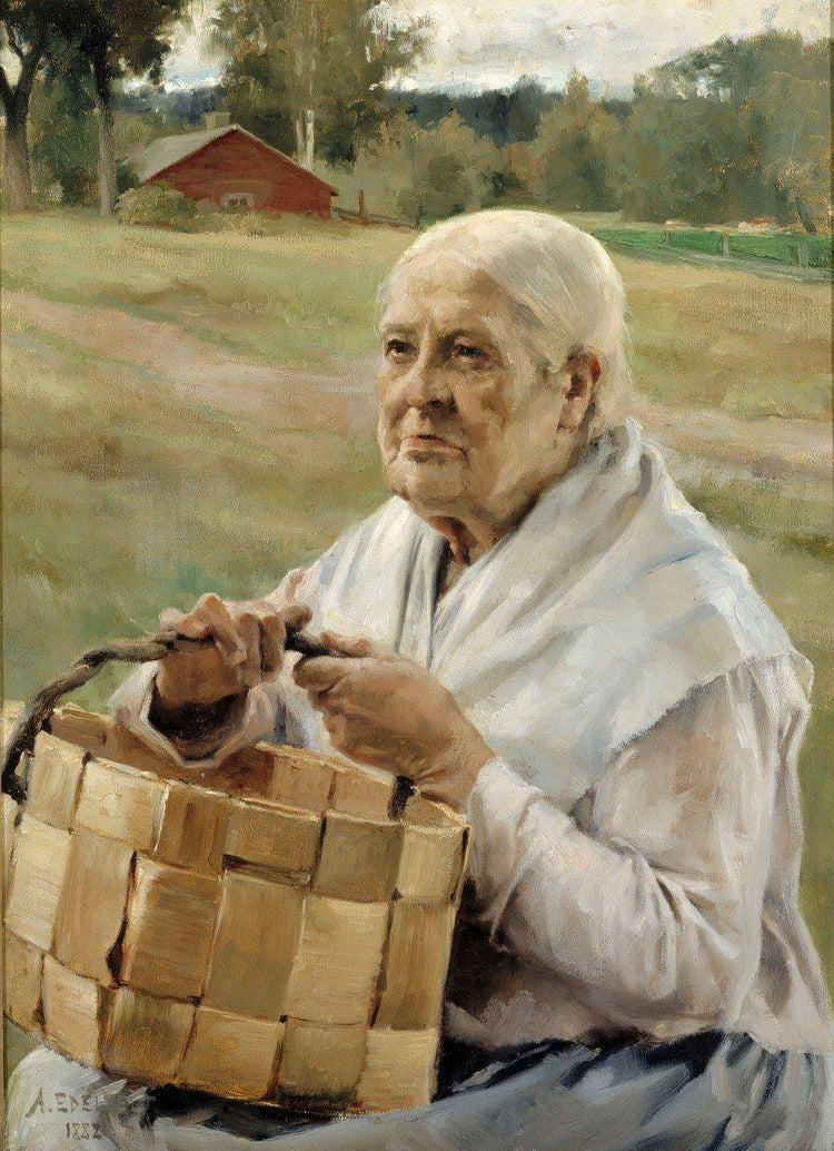 Old Woman with a Splint Basket - Albert Edelfelt