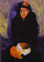 Old Woman with Dog in bedroom