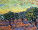 Olive Grove - Orange Sky by Vincent van Gogh — hand-painted botanical oil painting reproduction on canvas