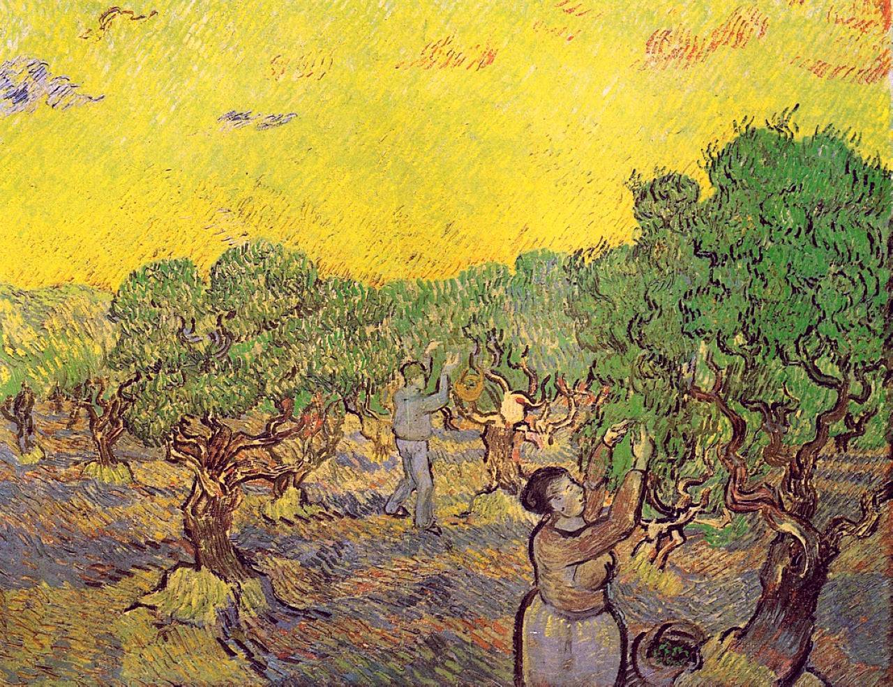 Olive Grove with Picking Figures - Vincent van Gogh