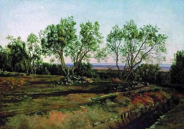 Olive trees by the cemetery in Albano. New Moon. by Alexander Ivanov — hand-painted botanical oil painting reproduction on canvas