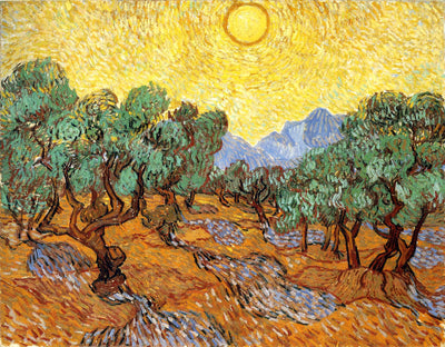 Olive Trees with Yellow Sky and Sun in entryway