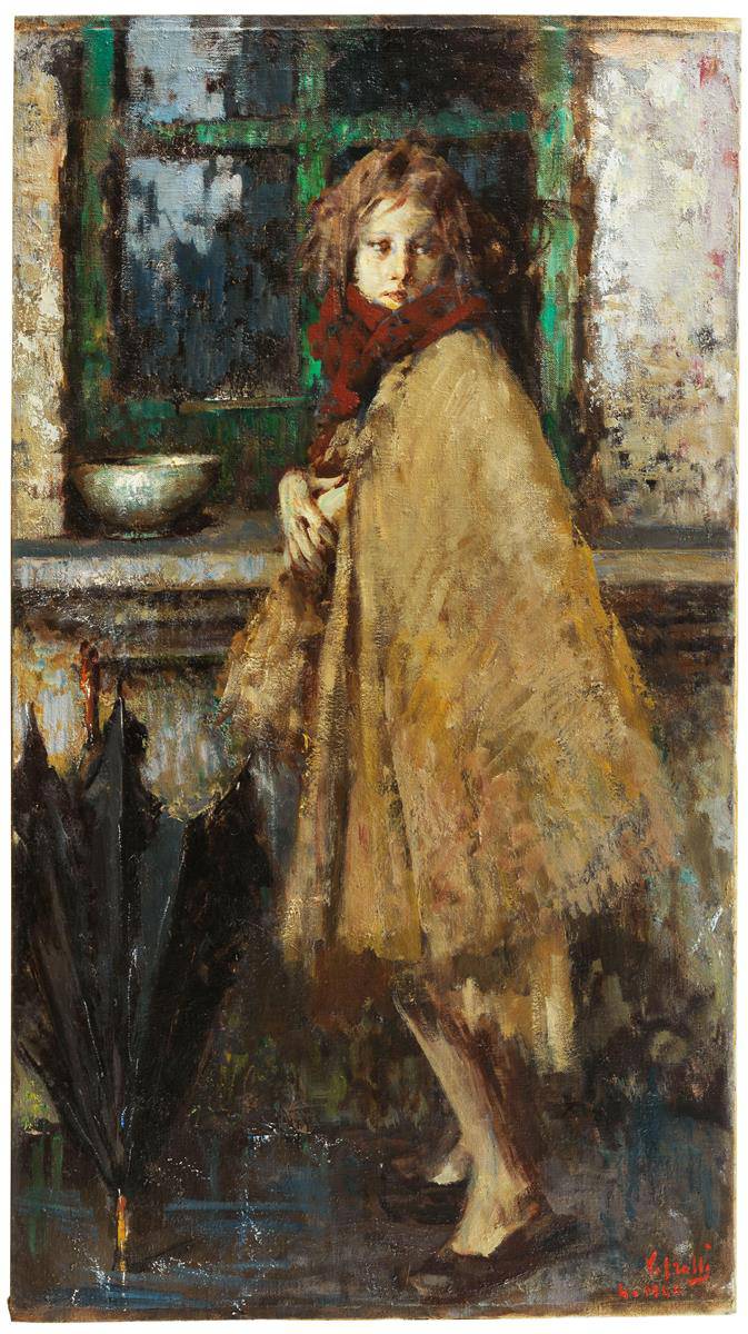 On a rainy day (april) by Vincenzo Irolli — hand-painted portrait oil painting reproduction on canvas