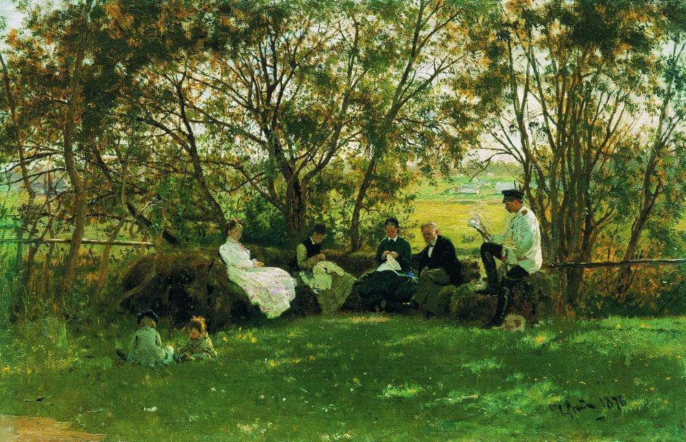 On a Turf Bench by Ilya Repin — hand-painted botanical oil painting reproduction on canvas