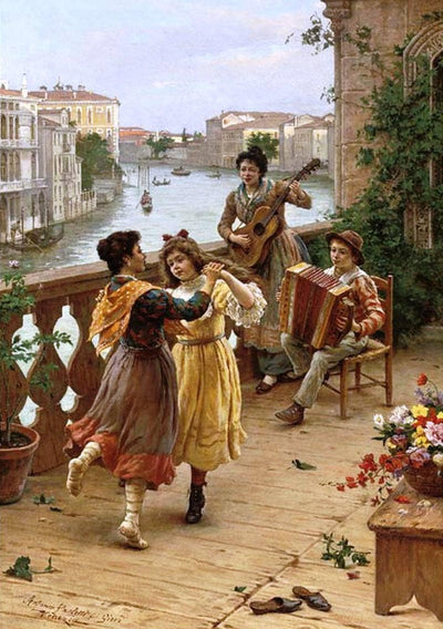 On a Venetian Balcony by Antonio Paoletti — oil painting reproduction
