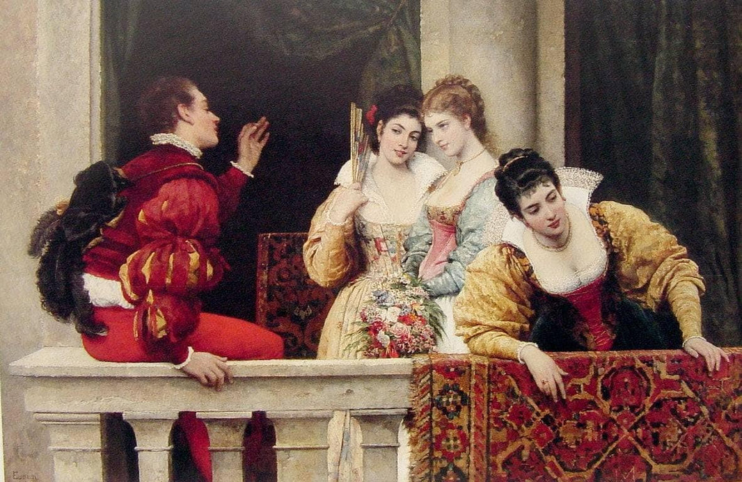 On the balcony by Eugene de Blaas — hand-painted architectural oil painting reproduction on canvas