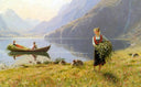 On the banks of the Fjord by Hans Dahl — hand-painted landscape oil painting reproduction on canvas