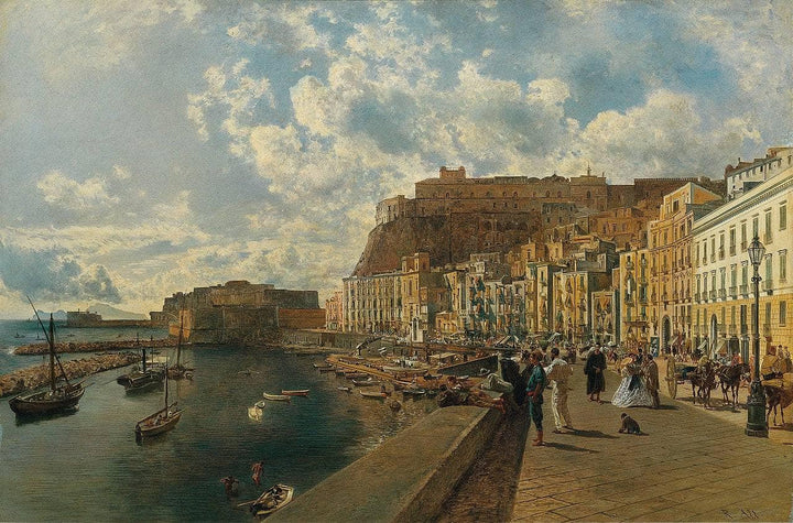 On the beach of Santa Lucia in Naples by Rudolf von Alt — hand-painted landscape oil painting reproduction on canvas