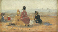 On the Beach, Trouville by Eugene Boudin — hand-painted portrait oil painting reproduction on canvas