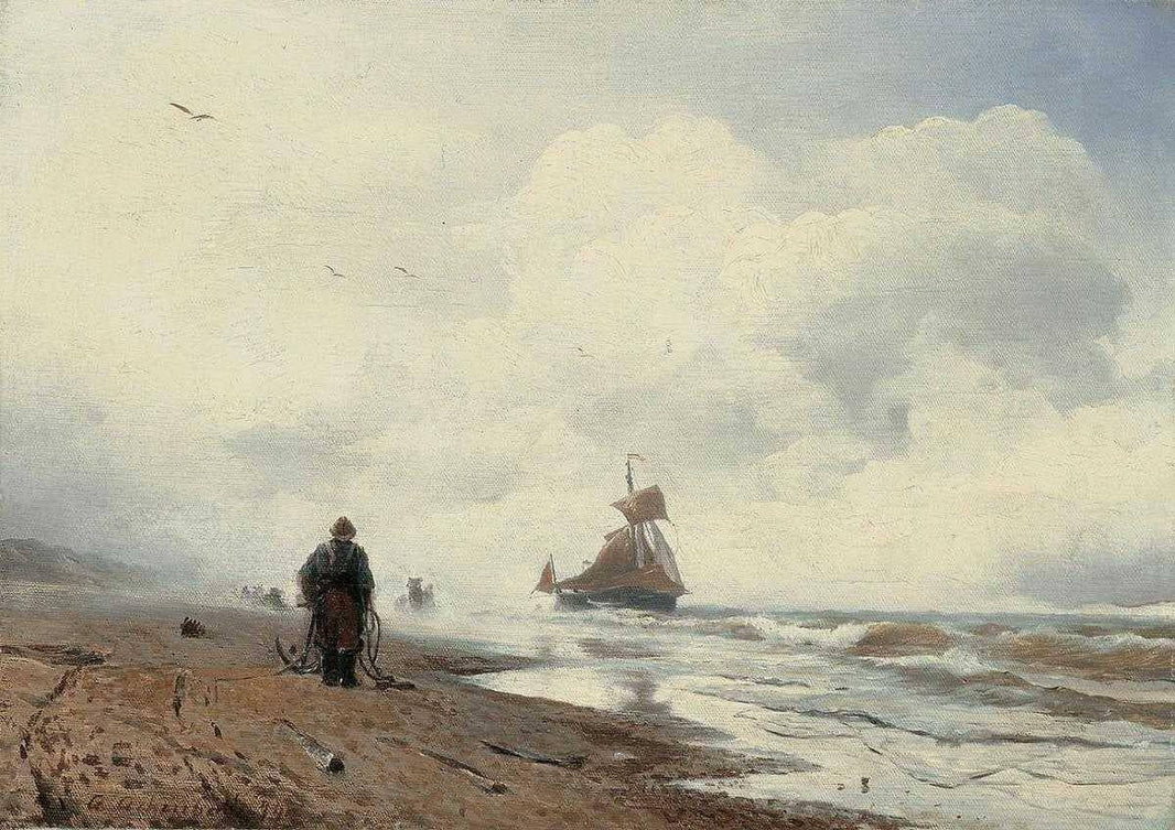 On the coast by Andreas Achenbach — hand-painted landscape oil painting reproduction on canvas
